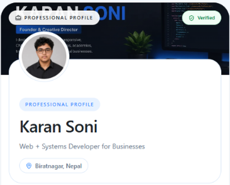 Professional profile identity snapshot
